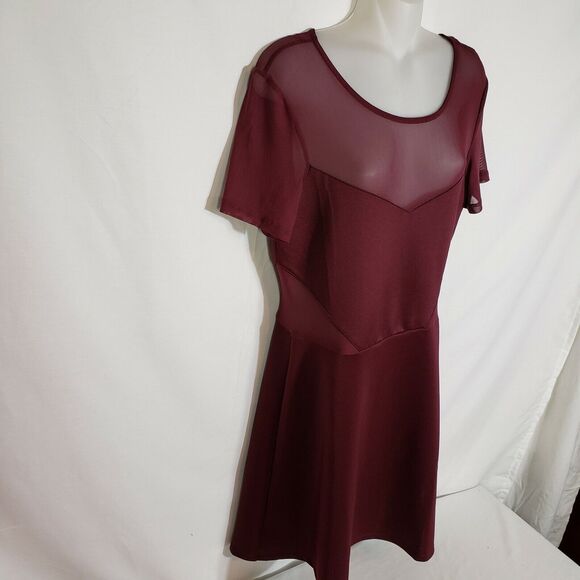 Divided H&M Women Dress 12 Maroon Fit & Flare Mesh Sheer Short Sleeve Above Knee - Picture 4 of 8